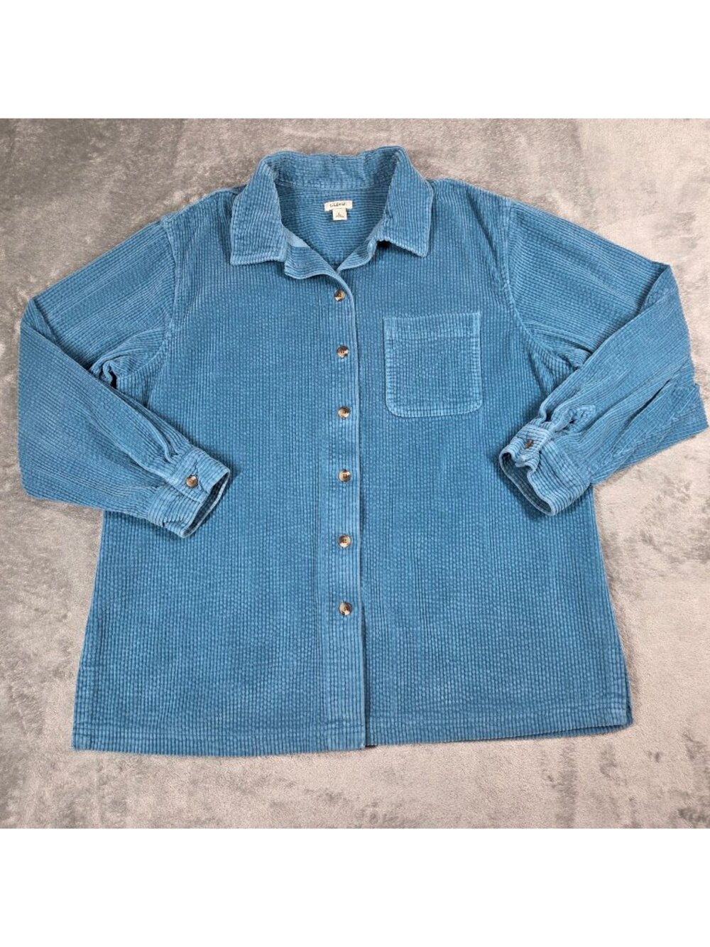 LL Bean Top Womens Large Turquiose Blue Comfort Corduroy Relaxed Shirt Shacket